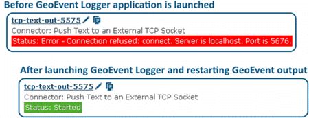 GeoEvent Manager output connector status GeoEvent Manager output connector status